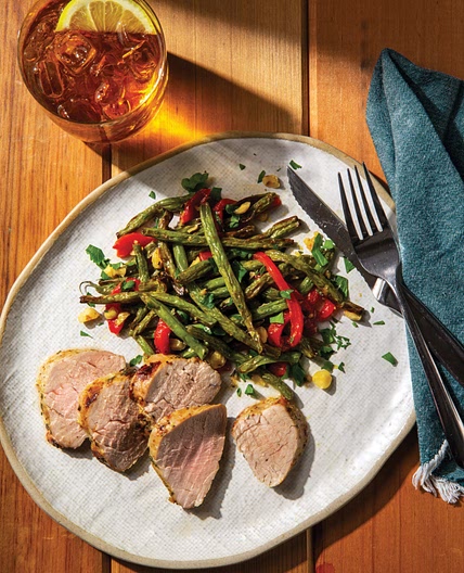 Lemon-Thyme Pork Tenderloin with Green Beans and Hazelnuts