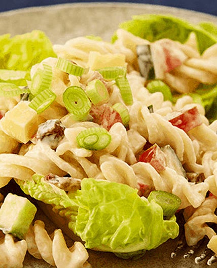 Pasta salad on lettuce