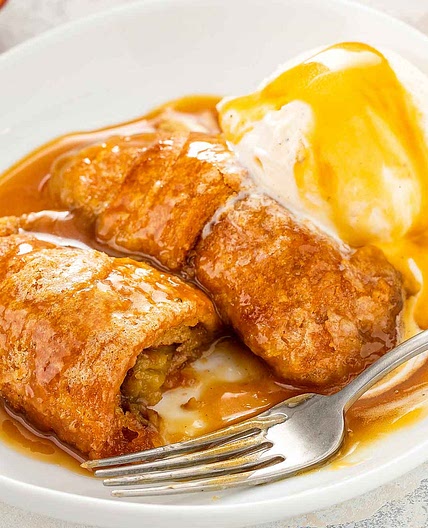 Peach Dumplings with Brown Butter Caramel Sauce