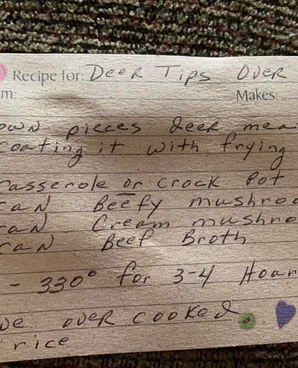Grandma Donna’s Deer Tips over Rice