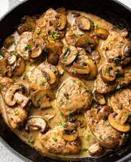 PORK MARSALA WITH MUSHROOMS AND SPINACH