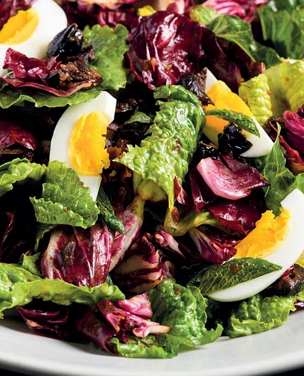 Romaine and Radicchio Salad with Olives, Eggs and Pomegranate Vinaigrette