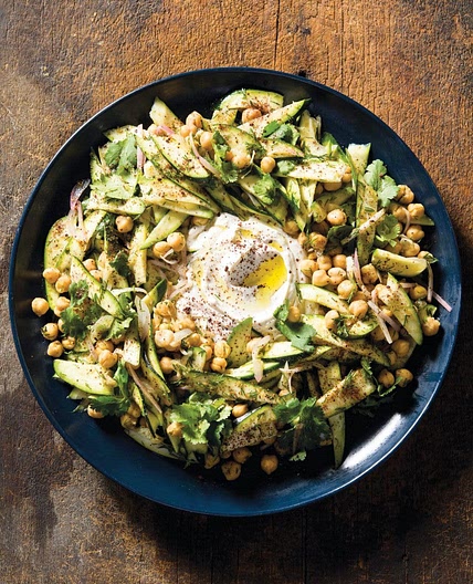 Zucchini and Chickpea Salad with Tahini Yogurt