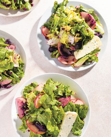 Escarole Salad with Charred Grapes, Apples and Blue Cheese