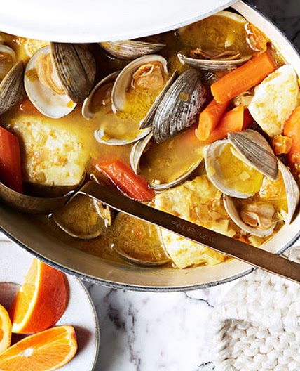 Clams and White Fish in Carrot-Saffron Broth