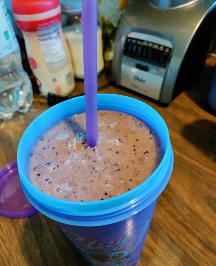 Watermelon, banana, blueberry smoothie