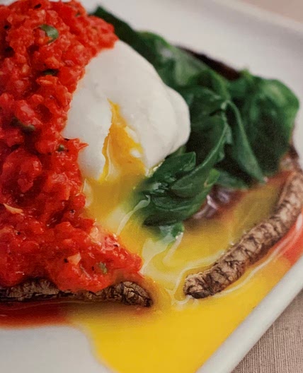 Portobello Mushroom Benedict w/ Roasted Red Pepper Sauce