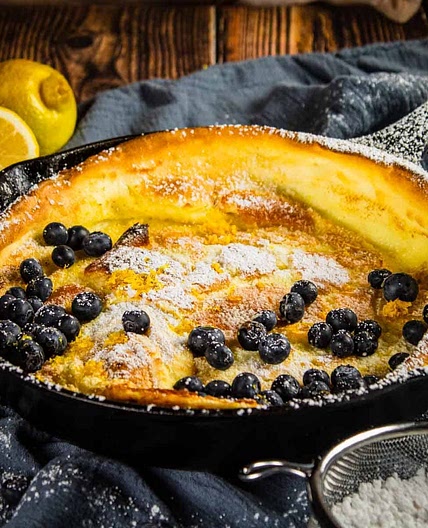 Lemon Dutch Baby with Fresh Blueberries