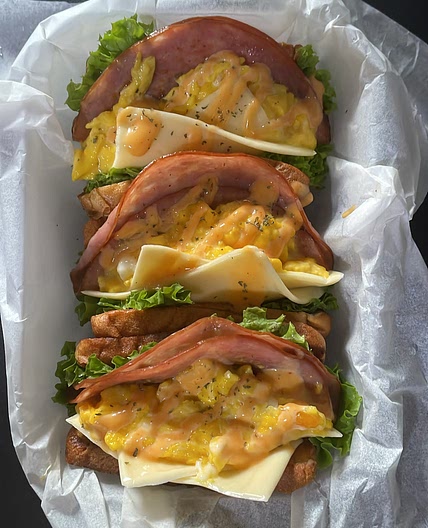 Egg, ham and cheese sandwiches