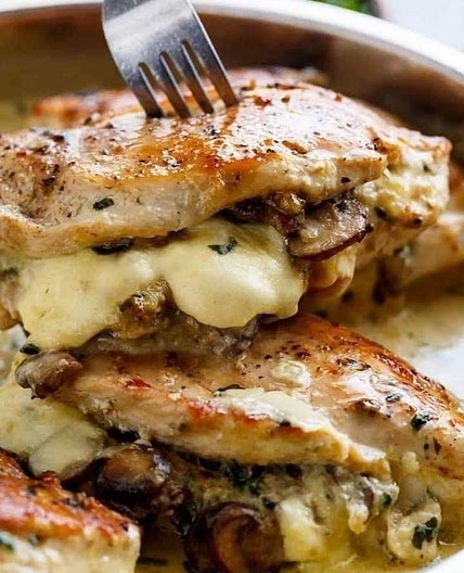 Cheesy Garlic Butter Mushroom Stuffed Chicken