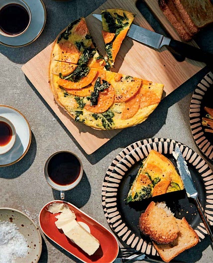 Slow-cooked dozen-egg frittata