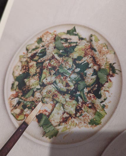 Smashed cucumber with tahini and spicy oil