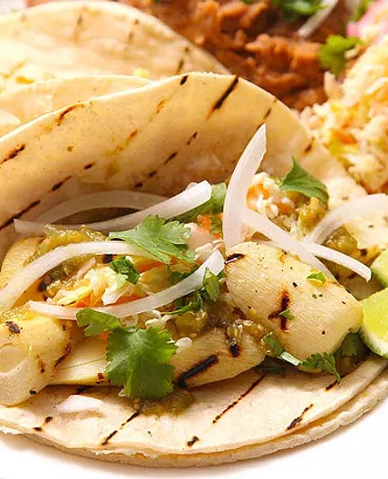 Grilled Marinated Heart of Palm Tacos With Spicy Cabbage Slaw (two optional sauces to use with plain cabbage)