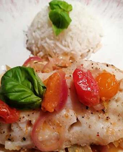 Dorade sur son lit de tomate et haricot
