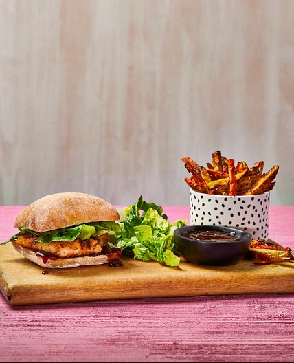 Crispy onion fried chicken and gravy burger