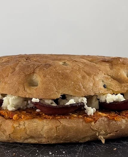 Sucuk and Ajvar flatbread sandwich