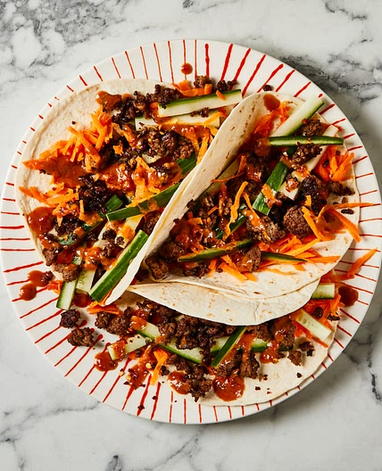 Sticky beef satay wraps
