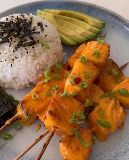 Bang Bang salmon skewers