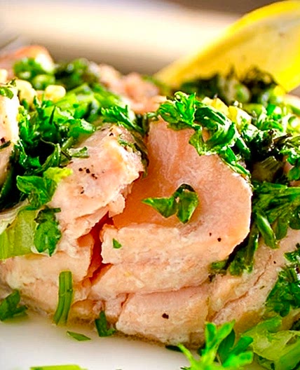 Baked Salmon with Herbs & Tahini Sauce