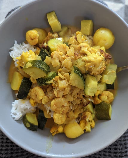 Prawn and Courgette Curry with Roasted Cauliflower