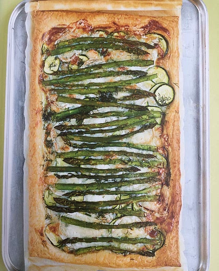 Courgette, asparagus & goats cheese tart