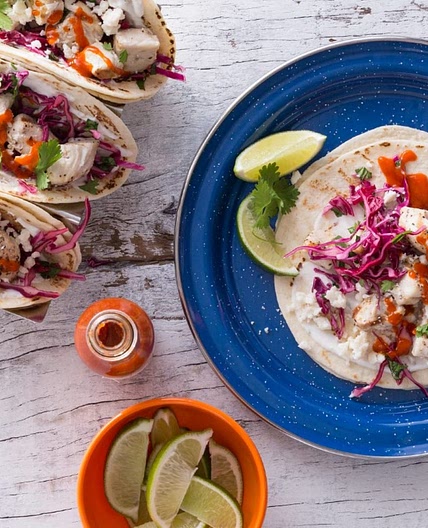 Grilled Tequila-Lime Fish Tacos with Cilantro-Lime Crema