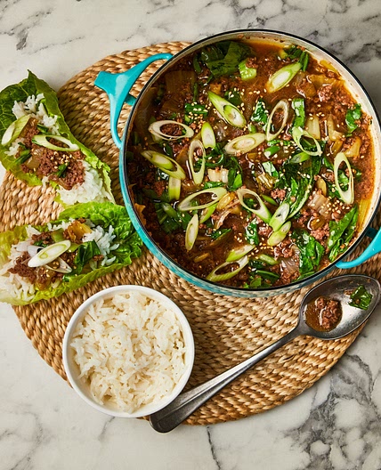 Oven-baked honey and soy beef with lettuce cups