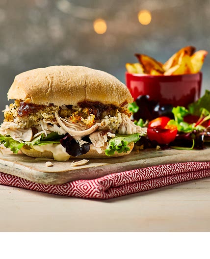 Chicken and stuffing sarnie with plum chutney