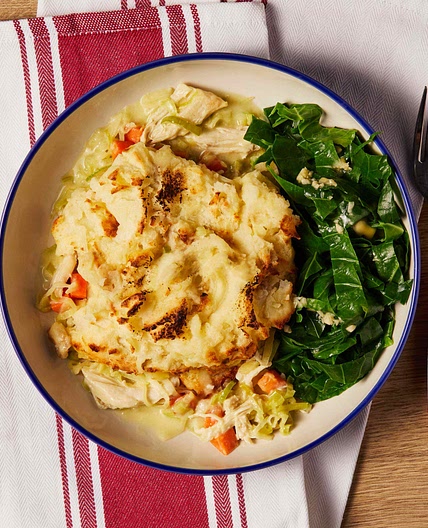 Creamy smoked basa potato-topped pie