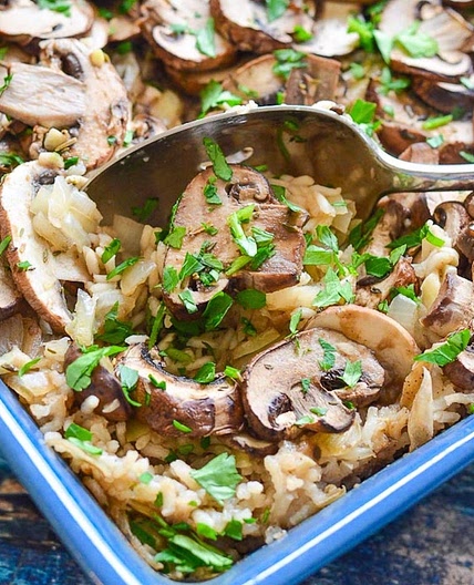 Oven Baked Garlic Mushroom Rice