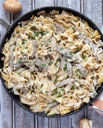 Lightened Up Greek Yogurt Beef Stroganoff