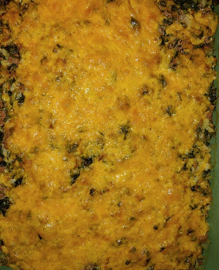 Cheesy ground beef/turkey cauliflower rice casserole