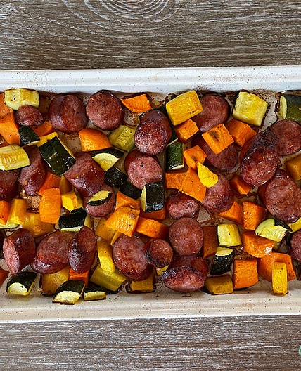 (FREEZER MEAL) Cajun Sausage and Vegetable Sheet Pan Dinner