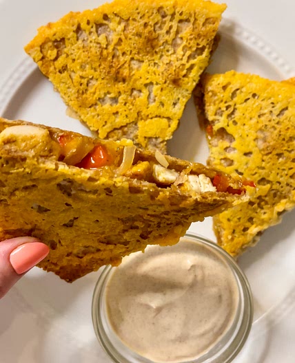 Manchego Crusted Fajita Quesadilla with Seasoned Sour Cream