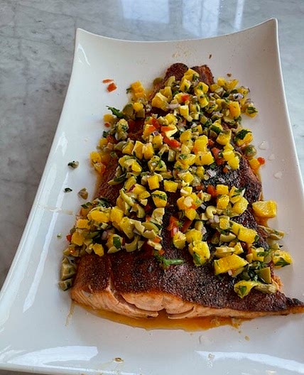 Roasted Salmon with Orange and Green Olive Salsa — NuCook