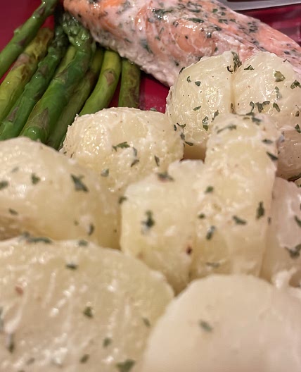 Salmon, Asparagus, Potato Salad