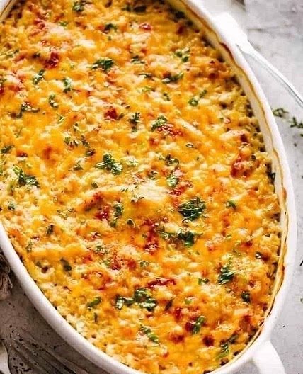 Cheesy Cauliflower Chicken Egg Bake