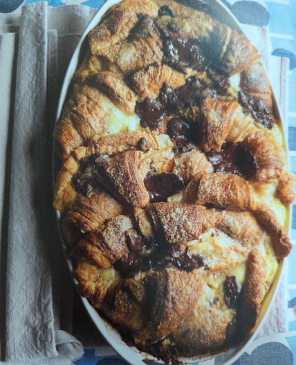 Chocolate croissant bread and butter pudding