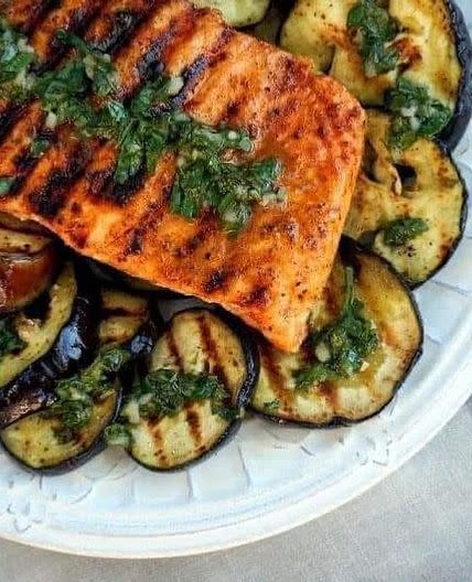 Fiery Salmon with Grilled Zucchini and Eggplant