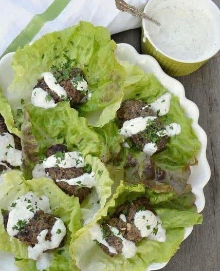 Broiled Greek Burger with Lettuce Wraps