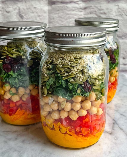 Kale Salad with Chickpeas Mason Jars