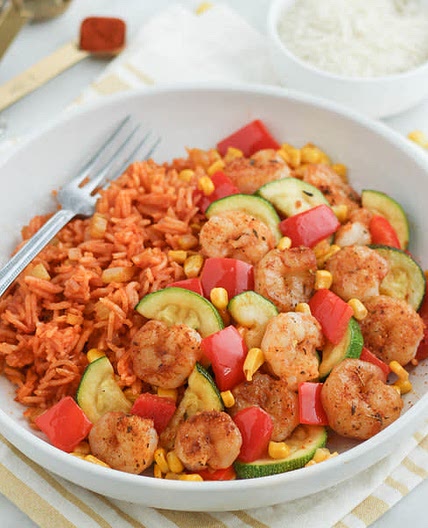 Spicy Cajun Shrimp Skillet with Zucchini, Corn & Bell Peppers