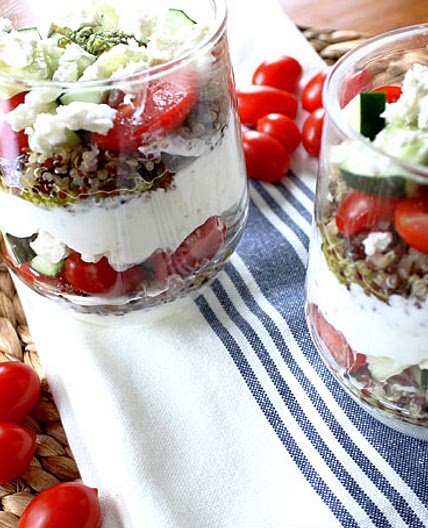Savory Yogurt Parfait with Cherry Tomatoes and Basil Pesto