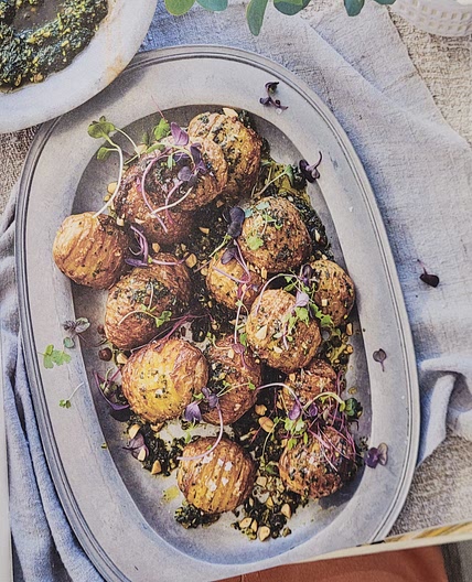 Hasselback Potatoes with Peanut, Mint and Coriander Salsa