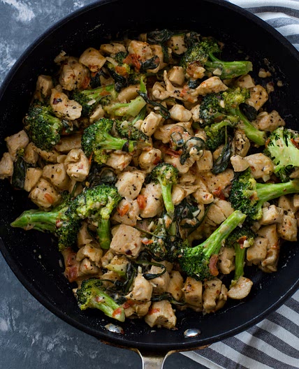 15 Minute Keto Garlic Chicken with Broccoli and Spinach