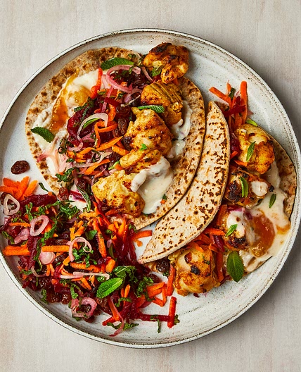 Gousto tandoori chicken Roti wraps with beetroot and carrot slaw recipe