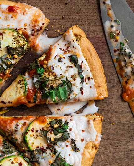 Vegan Zucchini Pizza with basil and lemon