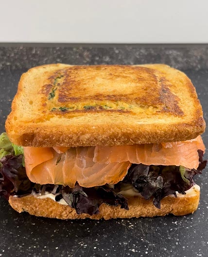 Salmon omelette sandwich
