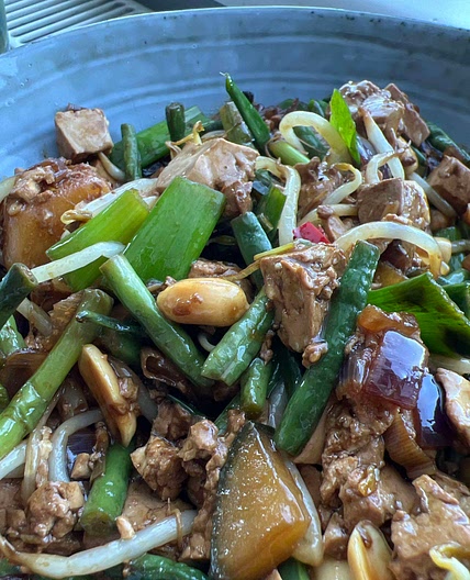 Nutty, Sesame, Asian style yardlong beans with tofu 