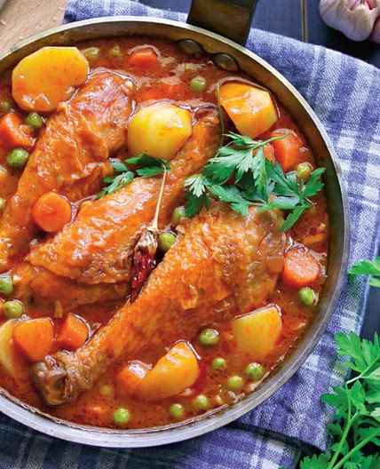 Chicken stew with potatoes and peas